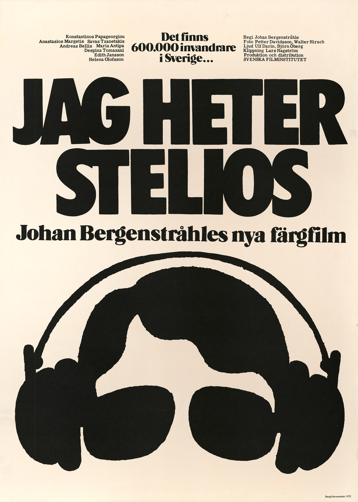 Filmaffisch av Bengt Serenander till Jag heter Stelios (Bergenstråhle, 1972)